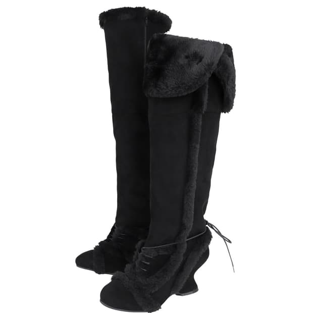 Asym Shearling Wedge Boot  Black 260