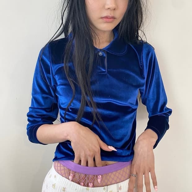 velvet round collar blouse (royal blue)