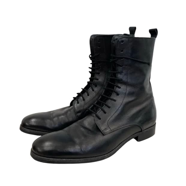 웨스턴 카우하이드 레이스업 컴뱃 블랙 부츠 42