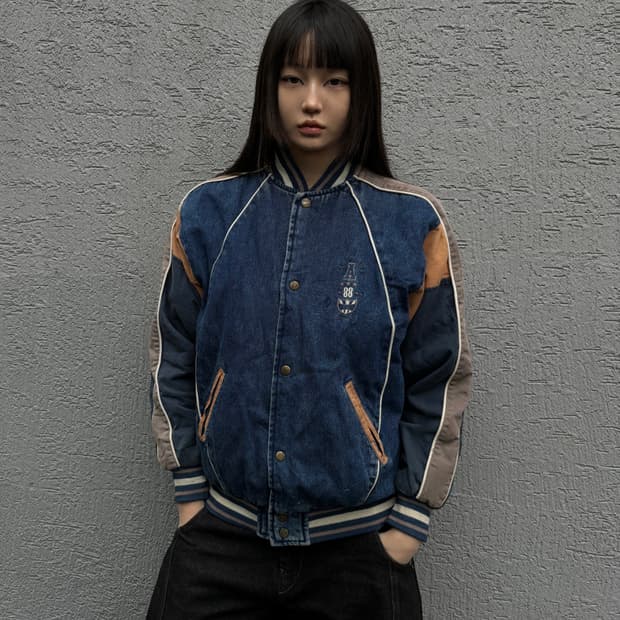 90s vintage denim varsity jacket