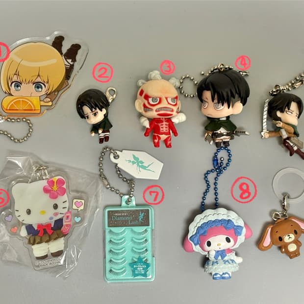 진격거 리바이 산리오 키티 마이멜로디 쿠로우사 가챠 키링 메지루시