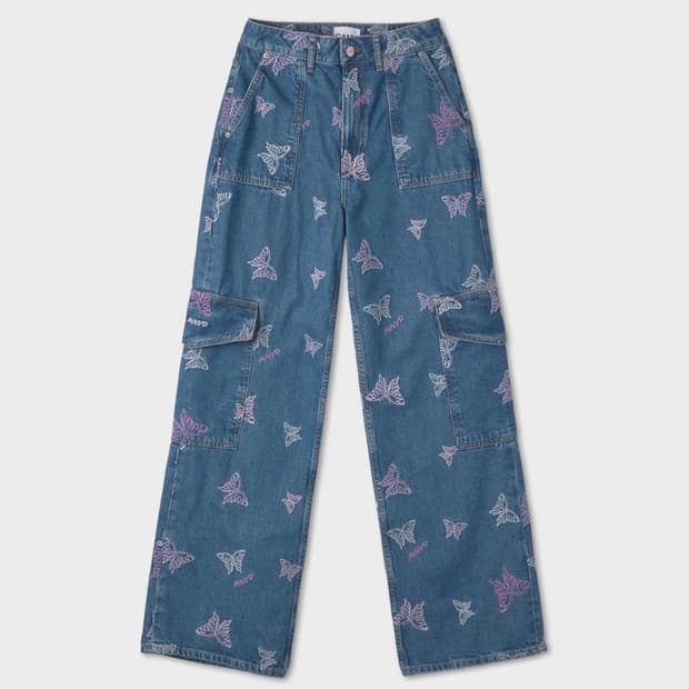 ganni 버터플라이 로고 데님 팬츠