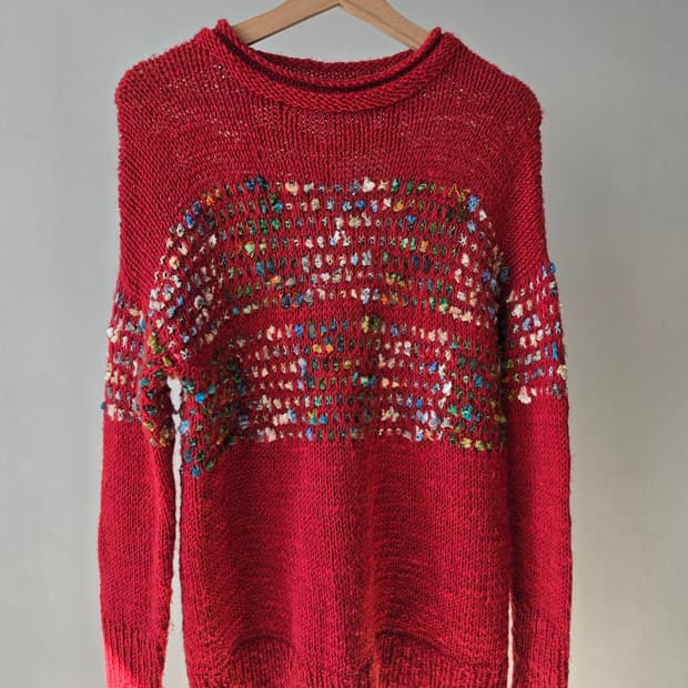 파리 핸드메이드 레드 믹스 컬러 울 니트