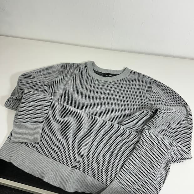M 빔즈 BEAMS 그레이 도트 면 니트