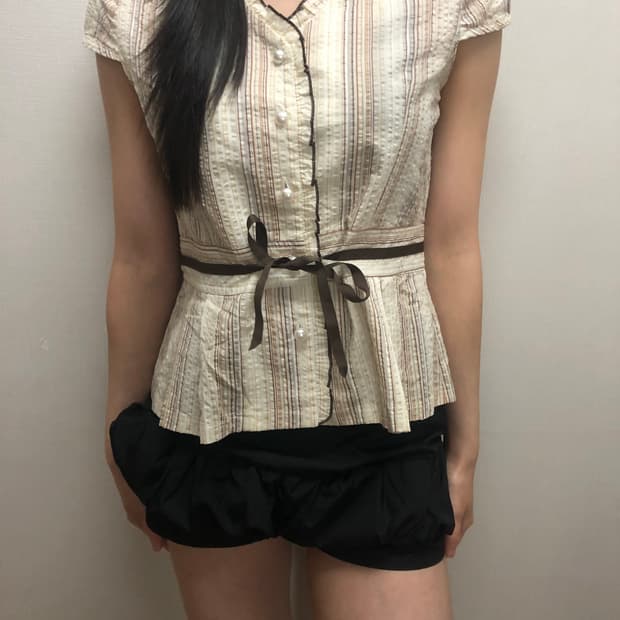 빈티지 아이보리 스트라이프 블라우스