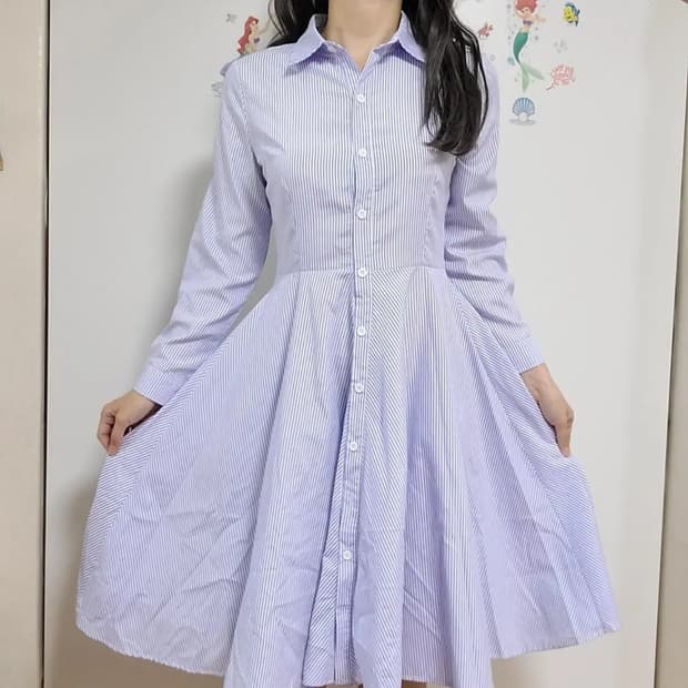 스트라이프 셔츠 롱원피스 