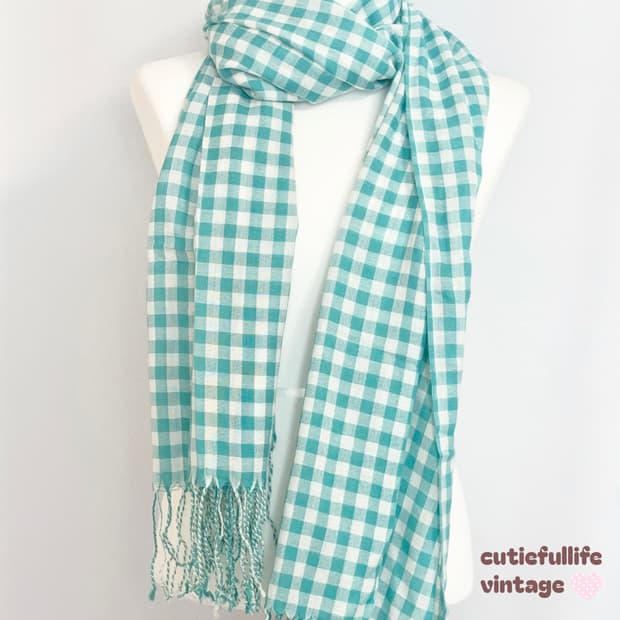 민트 체크무늬 스카프