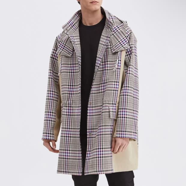 시스템옴므 래글런 체크 후드 코트