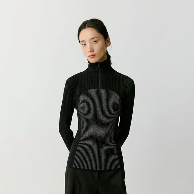 Y-3 하프집업 리브드 니트집업