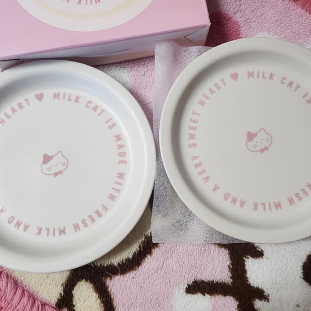 밀크캣 도자기 접시2개 세트 선물용 고양이 프린팅