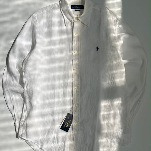 [M] 폴로 랄프로렌 현행QR 린넨 택채 새상품 화이트 셔츠