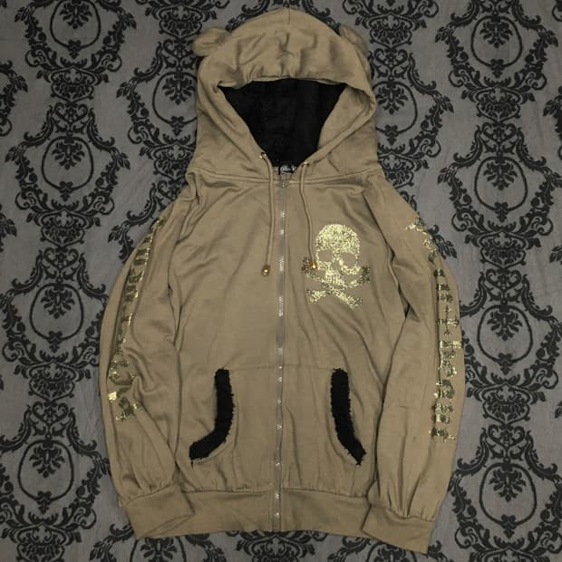  y2k 펑크 해골 날개 프린팅 후드집업