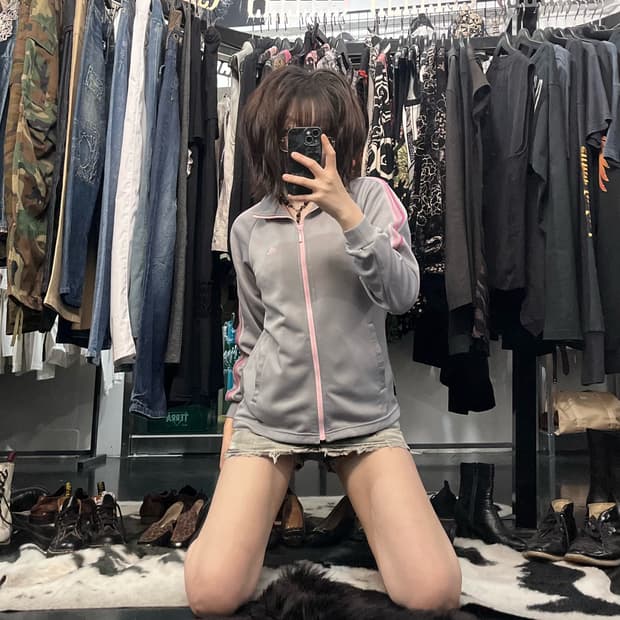 아디다스 그레이&핑크 집업