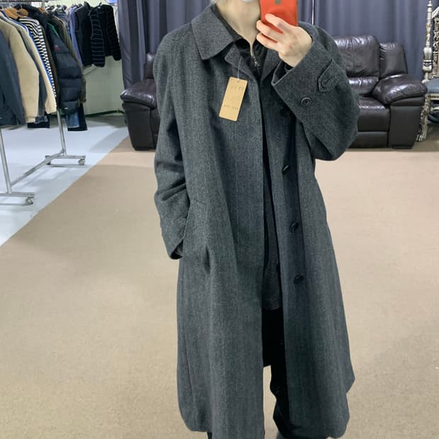 입생로랑 생로랑 뿌르 옴므 헤링본 차콜 싱글 롱코트 그레이
