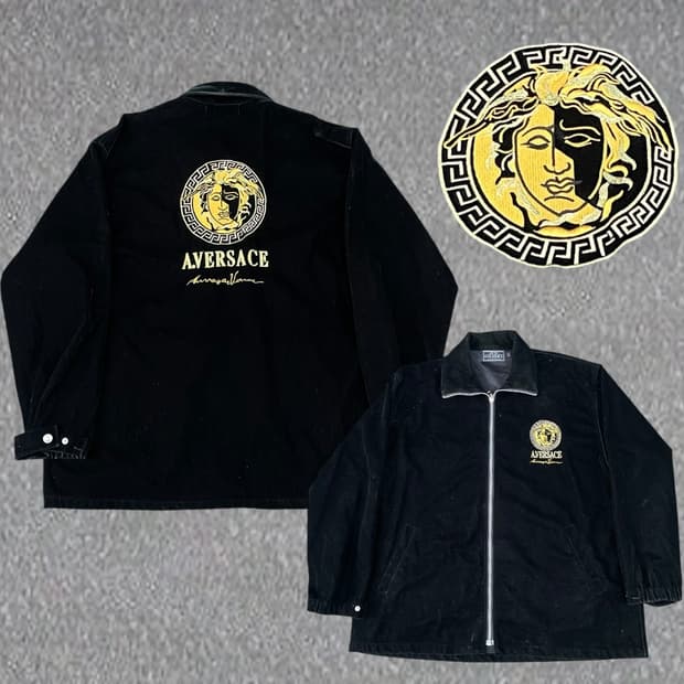 90s 베르사체 메두사 스웨이드 벨벳 사틴 블루종 올드스쿨 자켓 XL