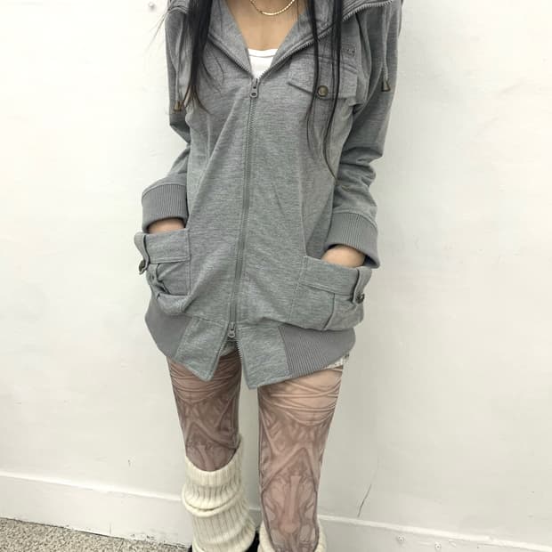 Cargo pocket detail 2way hood zip-up 