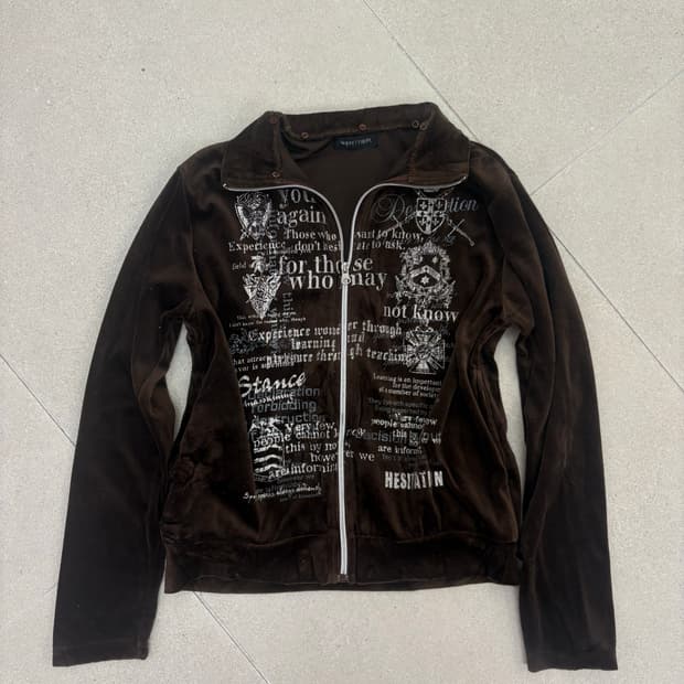 브라운 벨벳 프린팅 집업