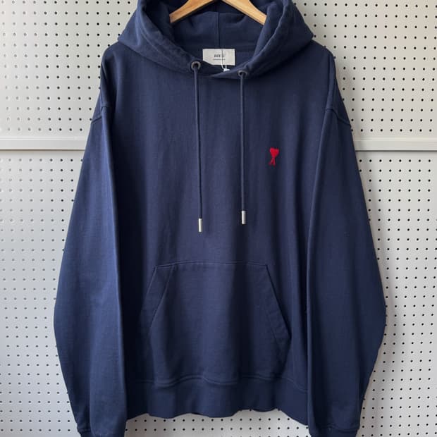 아미 25FW 하트 로고 루프백 후드티