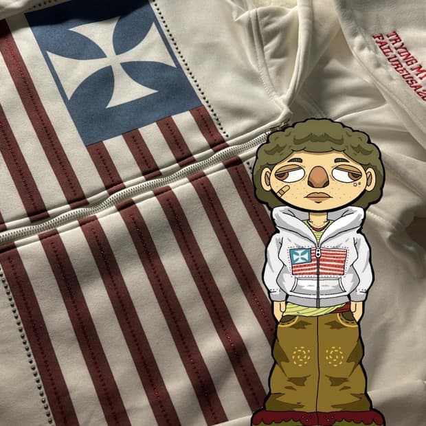 성조기 보석 빈티지 후드집업 화이트