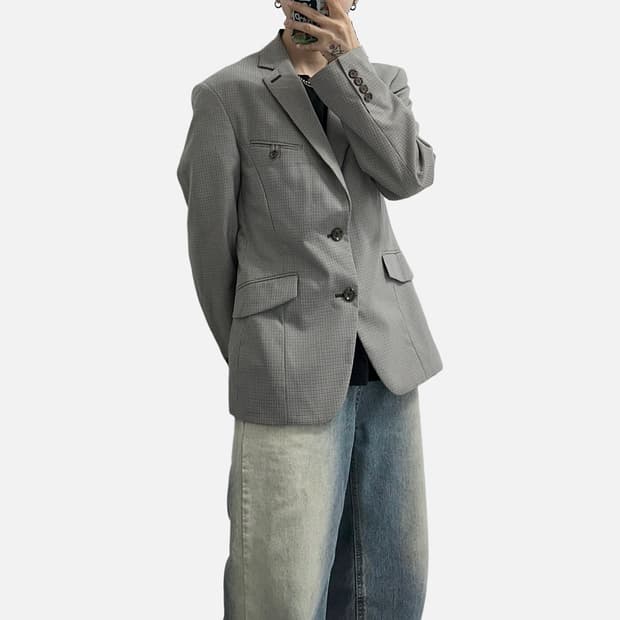 THE CLASS 하운드투스 체크 투버튼 블레이저 자켓