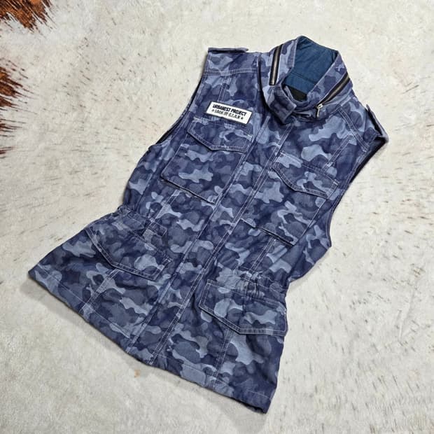 빈티지 블루 밀리터리 투포켓 베스트