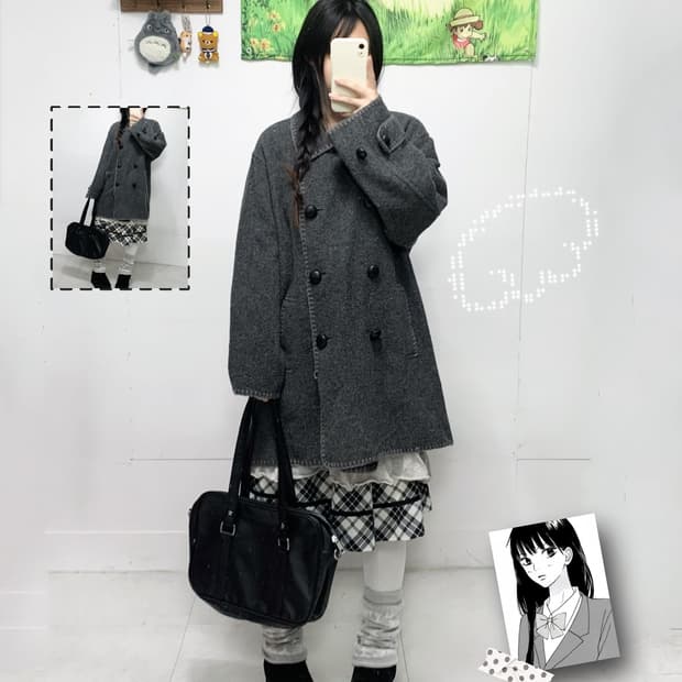 ꒰ঌ 회색 냥이 스티치 코트 세트 ໒꒱