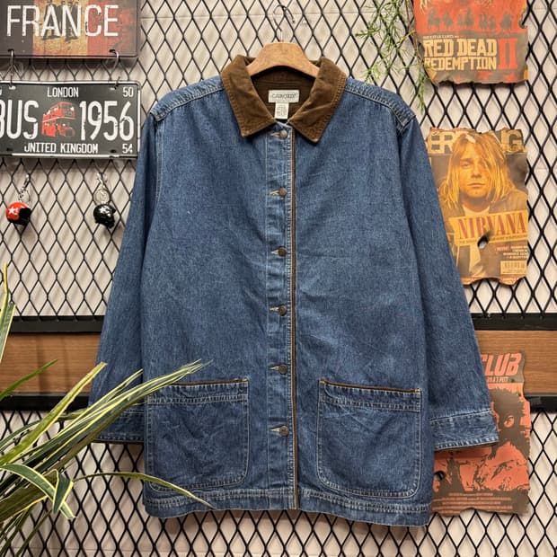 90s USA VINTAGE 데님 초어자켓 전면 투포켓 포인트 중청