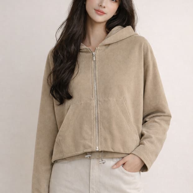 자라 스웨이드 텍스처 크롭 후드 집업