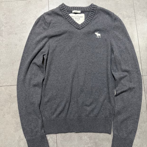 00s 아베크롬비 그레이컬러 미니로고 빈티지 코튼 니트 95size  