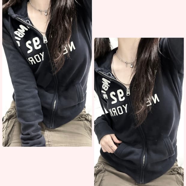 아베크롬비 빅로고 블랙 후드집업