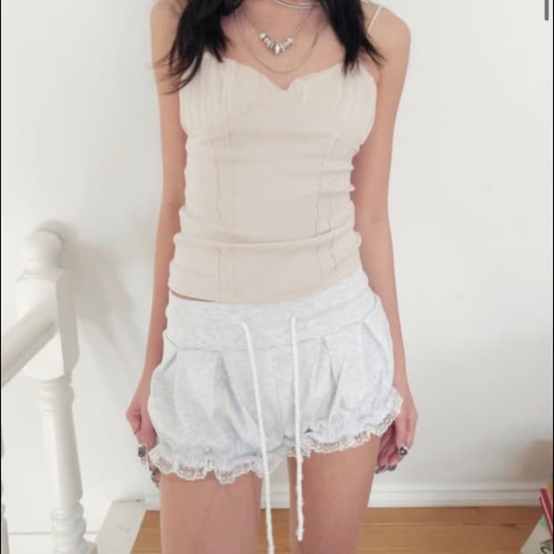 루즈슬립오버 Custard Mesh Top *Ash Pink
