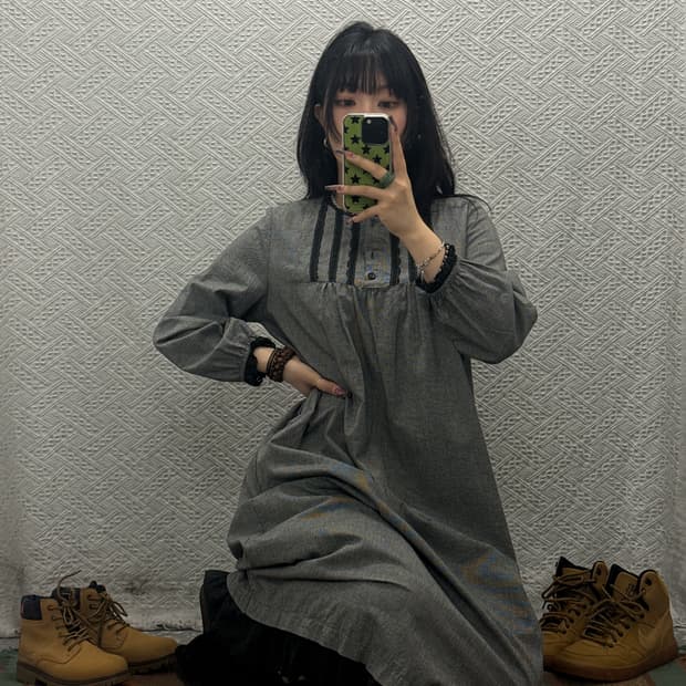 빈티지 모리 코지 하구미 베이비돌 버튼 롱원피스 K0247