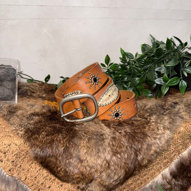 Brown western stud python leather belt