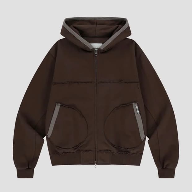 더바이닐하우스 컷 오프 후드집업 브라운 M