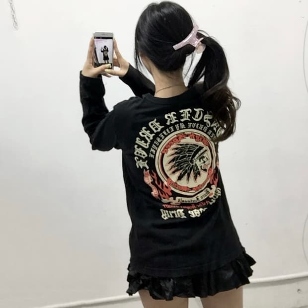 [SION] 펑크 인디언 y2k 고딕 레터링 롱슬리브