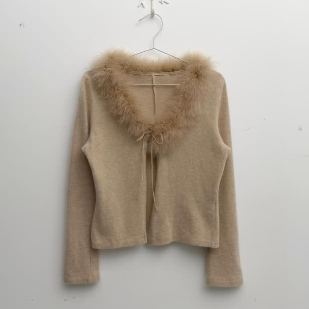 베이지 앙고라 퍼 카라 볼레로