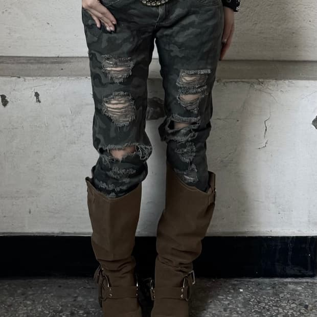 Distressed camo pants
