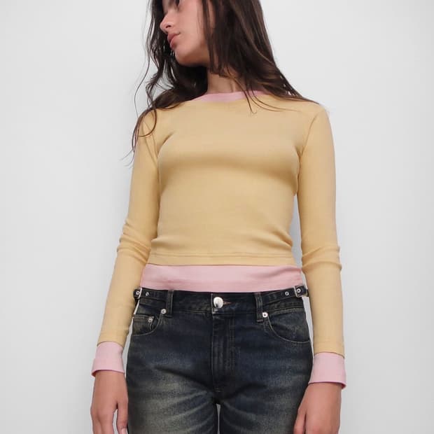 [M]기마구아스 Samm 레이어드 티셔츠/옐로우