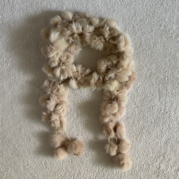 일본빈티지 히메갸루 모리걸 베이지 폼폼 목도리