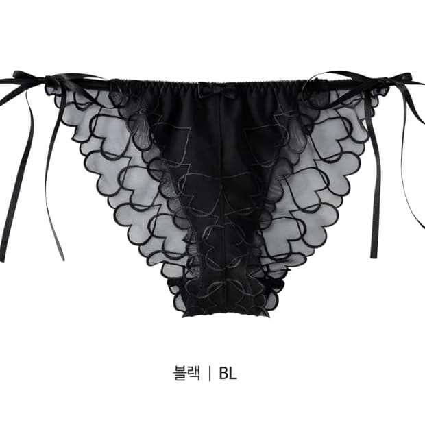 에메필 aimerfeel) 러블리 하트 레이스 블랙 끈 시스루 리본 팬티