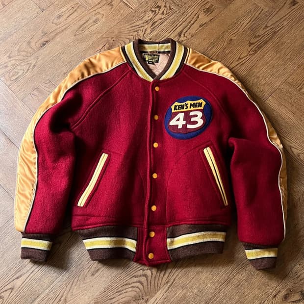 [38R]슈가케인 스타일아이즈 빈티지 레드 울 바시티 자켓