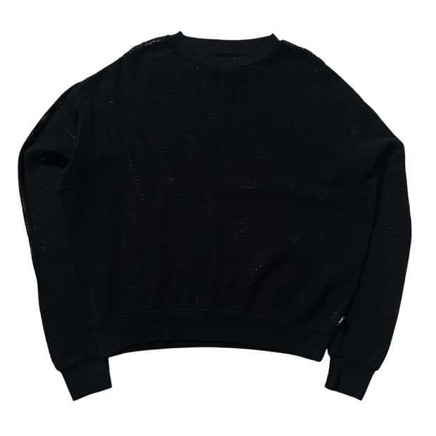 스투시 코튼 메쉬 롱슬리브 크루넥 블랙