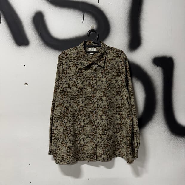 VTG 빈티지 파이톤 패턴 그런지 카라 긴팔 셔츠
