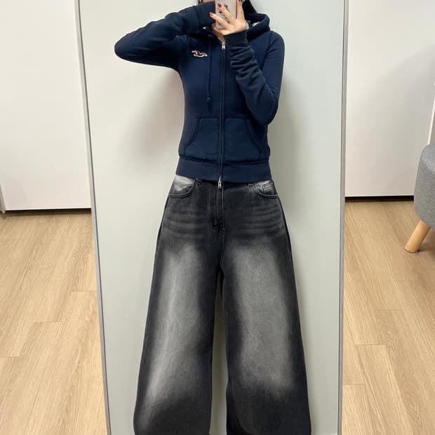 홀리스터 딱붙핏 누빔안감 네이비 후드집업