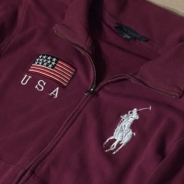 폴로 랄프로렌 빈티지 빅포니 usa 성조기 자주색 집업