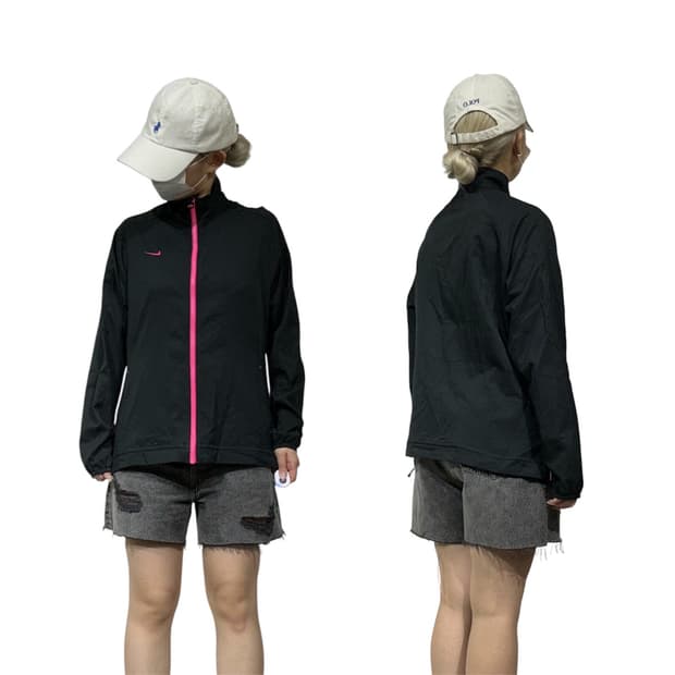 나이키 블랙 핑크 라인 로고 트랙 바람막이 자켓 L