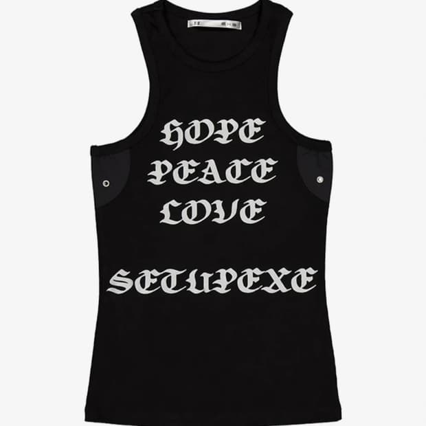 셋업이엑스이 HOPE PEACE LOVE SL 나시 블랙
