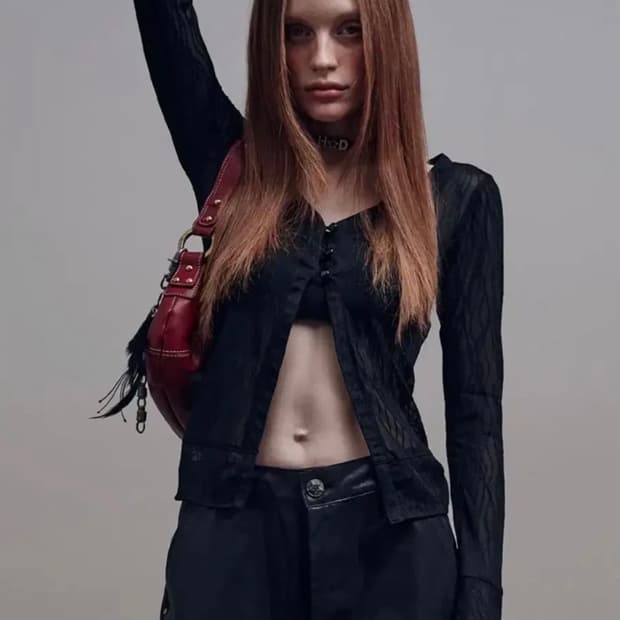 힐다 메쉬 웨이브 가디건 블랙