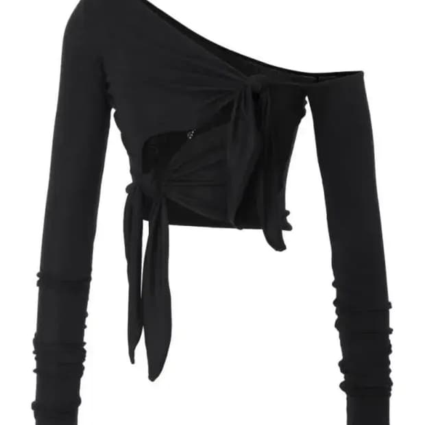 쓰리타임즈 타이 원숄더 가디건 블랙