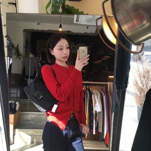 16434 - 버버리 레드 울 가디건 (램스 울 100%)